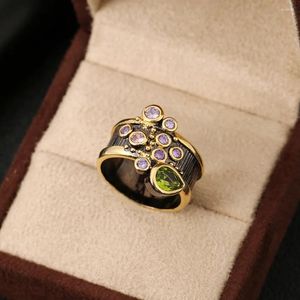 Cluster Rings Vintage Women's Ring Multi Color CZ Wedding Jewelry Black Gold Personality Cocktail