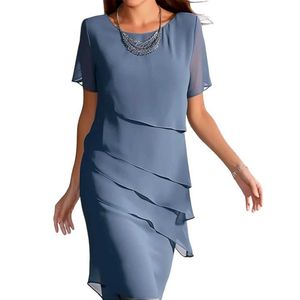 Basic Casual Dresses Womens Work Dress Sheath Dress Chiffon Dress Midi Dress Layered Crew Neck Short Sle Plain Loose Fit Wine Blue Green SummerC24315