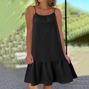 Casual Dresses For Women 2024 Plus Size Ruffle Hem Spaghetti Sleeveless Short Dress Beach Suspender
