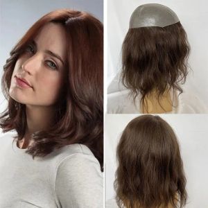 Toppers ince cilt pu taban uzun erkekler toupe insan saç değiştirme sistemleri saç perukları kadınlar için parça kahverengi renk 8x10inch toupee saç