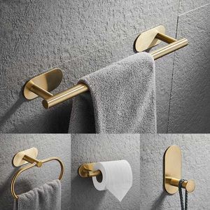 Towel Rings No Drilling Stainless Steel Self-adhesive Towel Bar Paper Holder Robe Hook Towel Ring Black Silver Gold Bathroom Accessories Set 24321