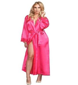 3xl Women Silk Satin Long Bathrobe Wedding Bride Lace Robe Kimono Sexig Feminino Bath Night Plus Size Peignoir Femme 35 2109244715746