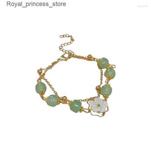 Charme pulseiras link s flor dupla camada oco verde frisado all-match elegnat simples jóias femininas q240321
