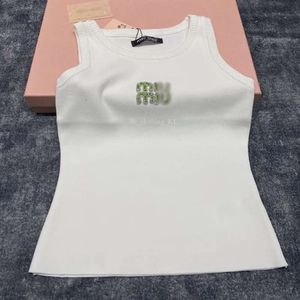 Mui Mui Top Designerswomen's Tanks Anagram-Broidered Cotton-Blend Tank Top Shorts DesignerスーツニットFemme Ladies Tops 271