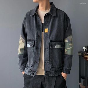 Męskie kurtki Summer Jesień Mężczyźni Dżins Koreańska patchworka Streetwear Rekretka dżinsowa kurtka Czarna niebieska lapa z długim rękawem dżinsowy płaszcz dżins