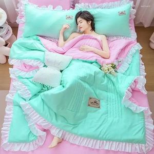 Комплекты постельного белья 3/4 шт., корейская версия, летнее прохладное стеганое одеяло, кружевное стираное хлопчатобумажное полотно, двойная тонкая машинная стирка