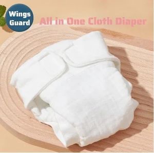 5 pçs anti-vazamento asas guarda fralda de pano do bebê tudo em um nascido fralda de algodão branco fralda do bebê lavável fraldas reutilizáveis 240307