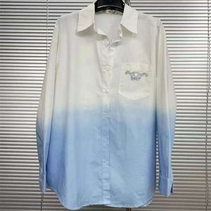 designer skjortor kvinnor skjorta mode godis färg glänsande strass bokstäver blus löst lapel lyxrock toppar två färg