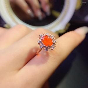 Cluster-Ringe, natürlicher Opal-Ring, Damen-Ring, 925er Silber, stimmungsvolle orange Farbe, guter Luxus-Schmuck, Weihnachten, kostenloser Versand, Boutique