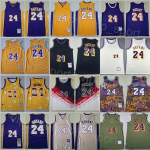 Retro Basketball 24 Bryant Jerseys Man Vintage Team Yellow Black White Purple Red Blue Beige All Stitched For Sport Fans Breathable Throwback Shirt Athletic Wear