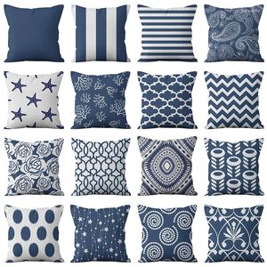 Pillow Navy Blue Geometric Linen Pillows Cover Modern Fashion Nordic Couch Simple Livingroom Decor Throw Case