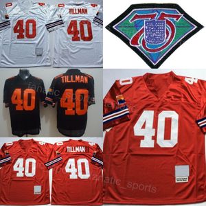 Retro Football 40 Pat Tillman Vintage Jersey 75 -årsjubileum broderi och sy team röd svart vit färg uniform för sportfans ren bomulls andningsförsäljning