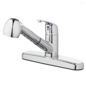 Rubinetti per lavandino del bagno Rubinetto da cucina monocomando con spruzzatore estraibile e dispositivo per la casa con finitura cromata