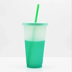 Tea Cups Reusable Color Changing 7Pcs Cold Drinks Travel Tumbler With Lids Straws For Home Holiday Party Supplies