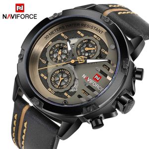 NAVIFORCE Moda Multi-função Relógio Homens Relógio de Pulso de Couro de Quartzo À Prova D 'Água Militar Esporte Data Masculino Relógio Relogio masculino