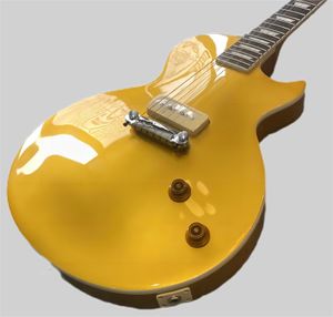 Guitarra elétrica personalizada, corpo de madeira maciça dourada, escala de jacarandá, captador P90, frete grátis