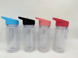 Bicchieri per bambini in acrilico con globo di neve da 10 once con coperchio Bicchieri in plastica trasparente a doppia parete preforati Bottiglia d'acqua sportiva glitterata fai da te con tappo a foro