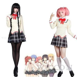 Cosplay Anime Costumes Pu Magi Madoka Magica Rollspelande kostym Wig Vestido School Uniform Halloween Anime W Girl Kaii Set Cute Dressc24321