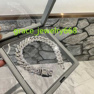 Moissanite Cuban Link Necklace 10mm 12mm 2 Row Pass Diamond Tester 925 Sterling Silver Men Women smycken Iced Out Chains