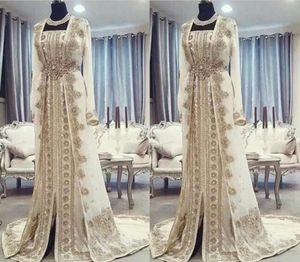 Moroccan Caftan Kaftan Evening Dresses Dubai Abaya Arabic Long Sleeves Amazing Gold Embroidery SquareNeck Occasion Prom Formal Go4868138