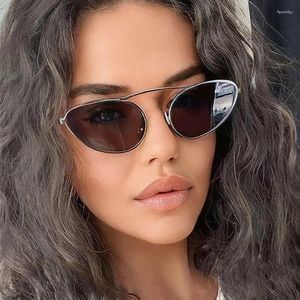 Sunglasses 2024 Fashion Metal Frame Cat Eye UV400 Women Unique Small Oval Sun Glasses Trendy Cool Triangle Eyewear