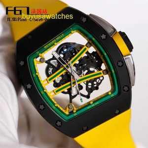Marke Athleisure Watch RM Armbanduhr RM61-01 Herrenserie Uhr Green Runway Hollow Ntpt Carbon Fiber Black Ceramic Chronograph