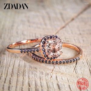 Cluster Rings ZDADAN 925 Sterling Silver Rose Gold Topaz For Women Fashion Charm Gift Wedding Jewelry