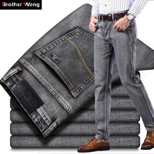 Mens Stretch Regular Fit Jeans Business Casual Classic Style Fashion Denim Trousers Male Black Blue Grey Pants 240321