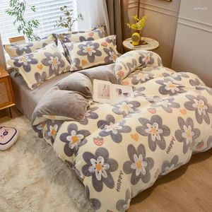 Bedding Sets 150/180/200CM Floral Print Velvet Warm Bed Sheet Duvet Cover Pillowcase Four-piece Set For Winter M034-38