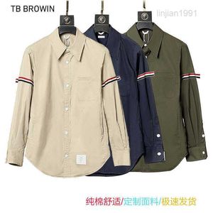 Mens Hoodies Sweatshirts TB browin new TB shirt poplin fabric double ribbon long sleeve shirt backing coat