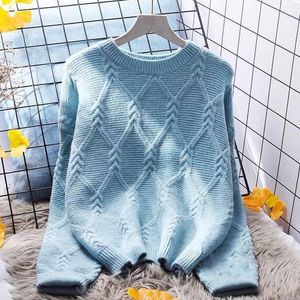 Koreanische Mode O Hals Langarm Pullover Pullover Frauen Einfache Grund Dicke Warme Gestrickte Casual Weiche Übergroßen Tops 240304