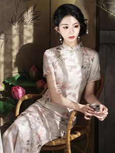 Этническая одежда, элегантное женское черное шифоновое платье Cheongsam в китайском стиле на весну/лето с короткими рукавами, повседневное носимое платье