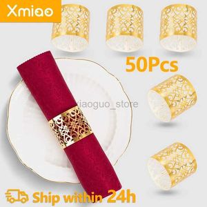 Towel Rings 50Pcs Napkin Ring Hollow Pattern Gold and Silver Napkin Ring Wedding Party Table Decoration Supplies Wedding Decoration 240321