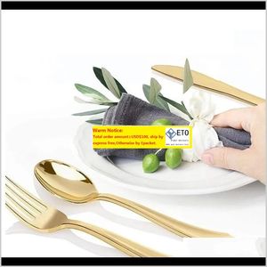Zestawy kuchenne jadalnia dom domowy ogród upuszcza 2021 75pcs jednorazowe złoto sztućce plastikowe przyjęcie stołowe Brązowe Złoty obiad zz