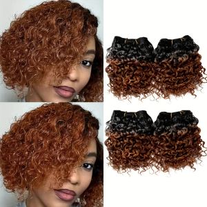Pack Pack Jerry Curly Hair Bundles Kinky Curly Short Synthetic Hair Weaving Honey Blonde Hair With Closure 8 10inch 4Pieces/Lot