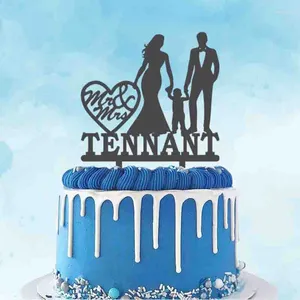 Fontes de festa Topper personalizado para bolo de casamento, nome personalizado, família de três para decoração de aniversário