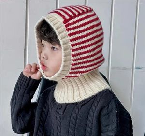 ベレットベビービーニー保護ネックストライプ帽子風プルーフ冬の子供幼児ニットキャップ濃い暖かい子供の女の子イヤラ