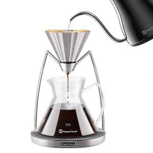 Maestri House Pour Over Hine, Magnetic and 600ml Glass Water Bottle Server, Drip Filter Coffee Hine with Metal Base, Dishwasher Washable, Suitable for