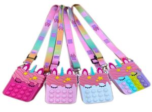 Borsa a tracolla Bretelle con bolle sensoriali Cinghie per cellulare Custodia per cellulare con spinta per dita Custodia per cambio Portamonete Unicorno ping Giocattoli per ragazze Bambini1486320