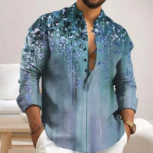 Men's Casual Shirts Stand Collar Shirt Button-up Printed Spring Soft Breathable Top With Long Sleeves Solid