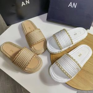 Varumärkekanalstrånvävning Sandal Platform Shoes Loafer Outdoor Luxury Summer Slippers Top Quality Mule Women Slide Pool Beach Designer Sandale Casual Shoe Lady Gift