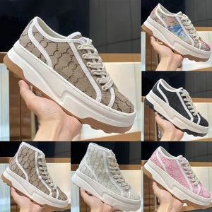 Designer de luxo feminino sapatos casuais alta carta superior tênis de alta qualidade ébano lona tênis tecido guarnições sapato de sola grossa