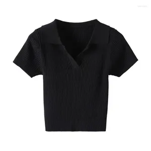 Женские поло, рубашка-поло из хлопка высокого качества, женский короткий вязаный свитер с короткими рукавами, пуловер, корейские джемперы, женская повседневная футболка, футболка