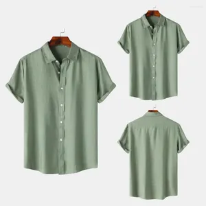 Camisas casuais masculinas cor sólida camisa masculina lapela colarinho botão para escritório de verão desgaste tecido elástico material respirável