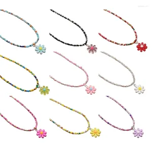 Pendant Necklaces Bohemian Hand-woven Seed Bead Necklace Summer Beach Color Rice Flower Collar Suitable For Female
