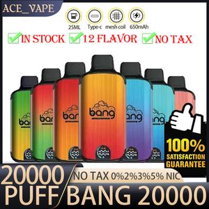Bang 20000 puff Disposable E Cigarettes 1.0ohm Mesh Coil 23ml Pod Battery Rechargeable Electronic Cigs Puff 20K 0% 2% 3% 5% Vape Pen Kit Customizable