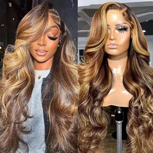 Highlight Lace Frontal Wig Body Wave Colored HD Transparent Lace Front Wig Glueless Wigs Human Hair Ready To Wear and Go on Sale