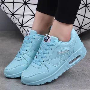 Shoes Women Fashion Sneakers Air Cushion Sports Shoes Pu Leather Blue Shoes White Pink Outdoor Walking Jogging Shoes Female Trainers