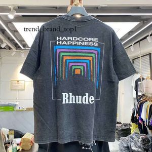 Herr t-shirts män kvinnor vintage tungt tyg rude box perspektiv tee något lösa toppar multicolor logo fin tvättad rhude t-shirt 3343