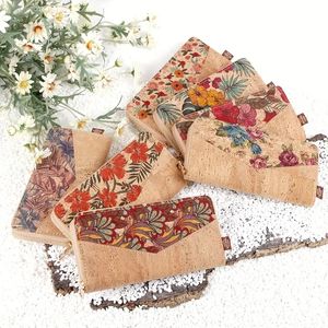 DHL30pcs Wallets Women Cork Leather Flower Pathwork Plain Large Capacity Multifunctional Long Credit Card Holder